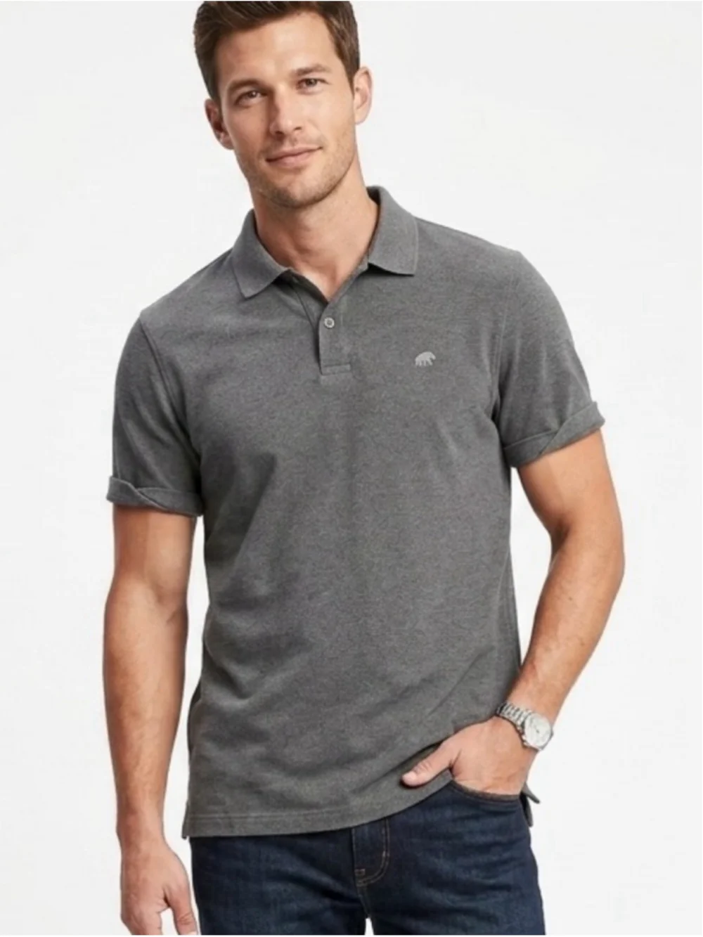 Banana Republic Men’s Charcoal Grey Elephant Logo Pique Polo Shirt - Size M -657